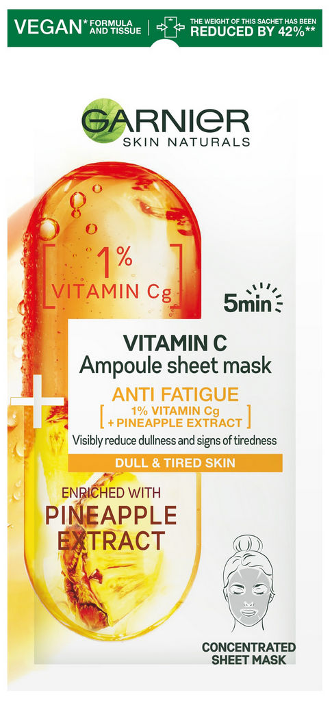 Maska za obraz Garnier, Vitamin Cg ampule sheet proti znakom utrujenosti, 15 g