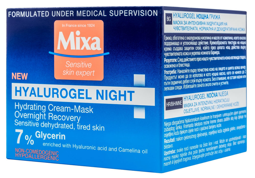 Maska za obraz Mixa, Hyalurogel, nočna, 50 ml