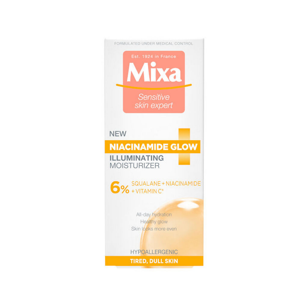 MIXA NIACINAMIDE GLOW VLAŽILNA KREMA

Obogatena z niacinamidom,
vitaminom C* in skvalanom za 48H