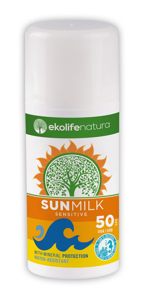Mleko za sončenje Ekolife natura, 100 % naravno, Sensitive, SPF50, 100 ml