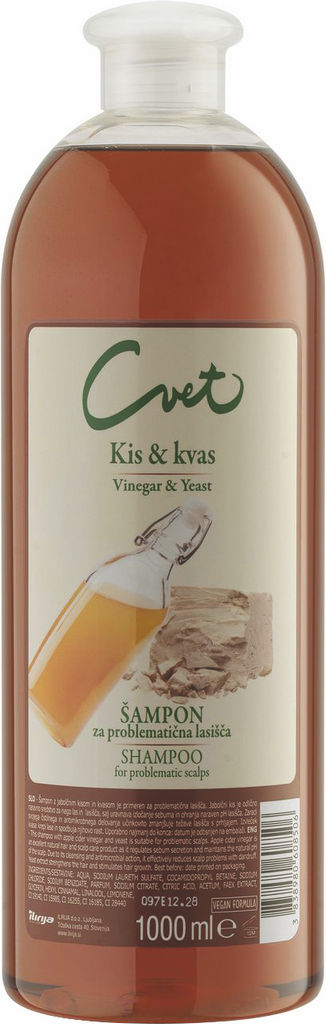 CVET, šampon za občutljivo lasišče kis & kvas