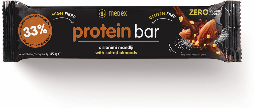 Ploščica Medex, proteinska, slani mandlji, 45 g