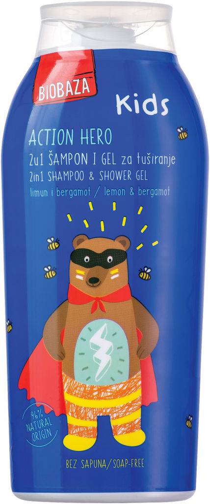 Šampon in gel za prhanje Biobaza, otroški, Action Hero, 250 ml