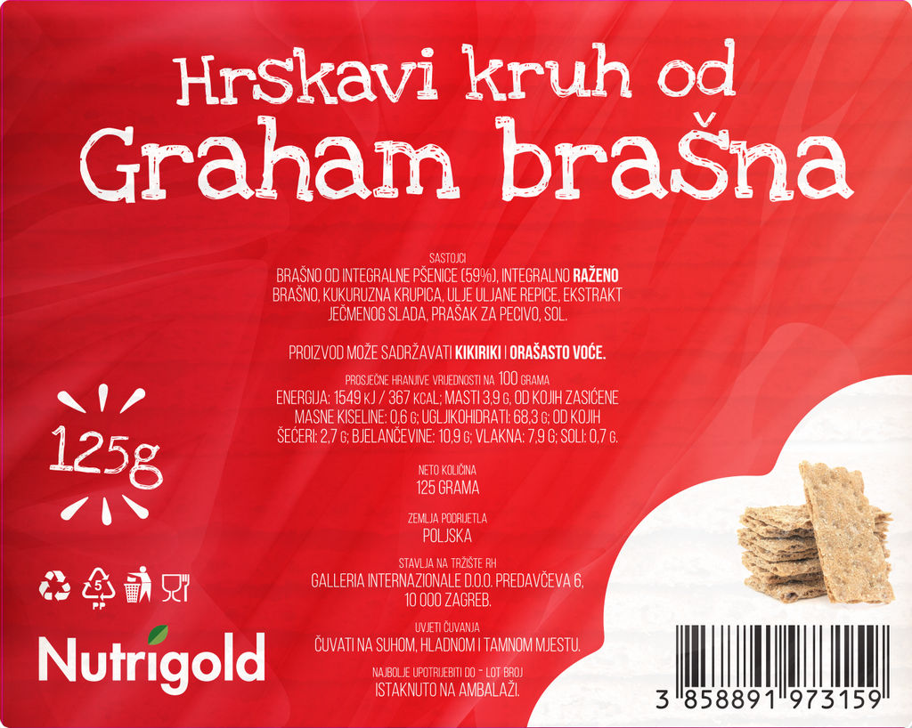 Kruhki Nutrigold, graham, hrustljavi, 125g