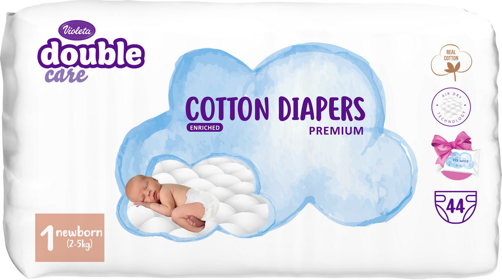 Plenice Violeta,  premium Cotton 1 Newborn 44/1 + vlažilni robčki Water Care