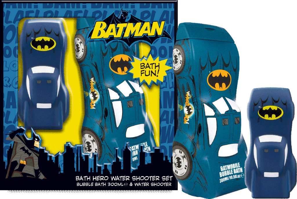 Darilni set Batman, Batmobile, otroški, tuš gel 300 ml, igrača za škropljenje