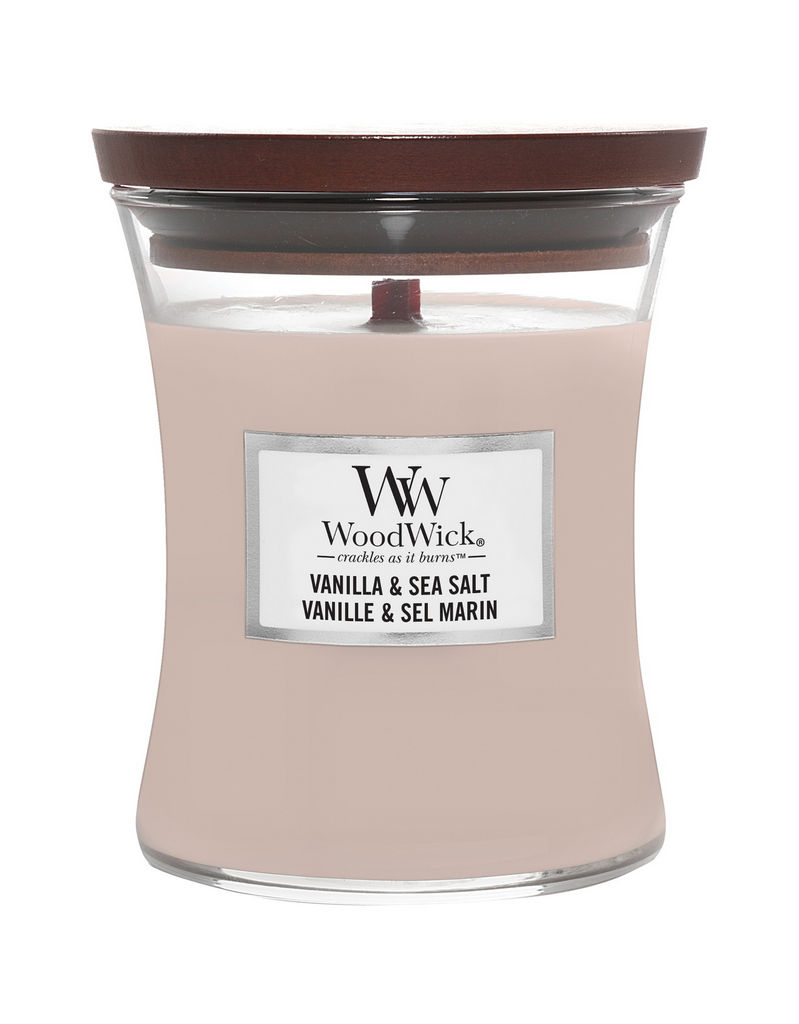 Sveča dišeča WoodWick, vanila & sea, classic medium