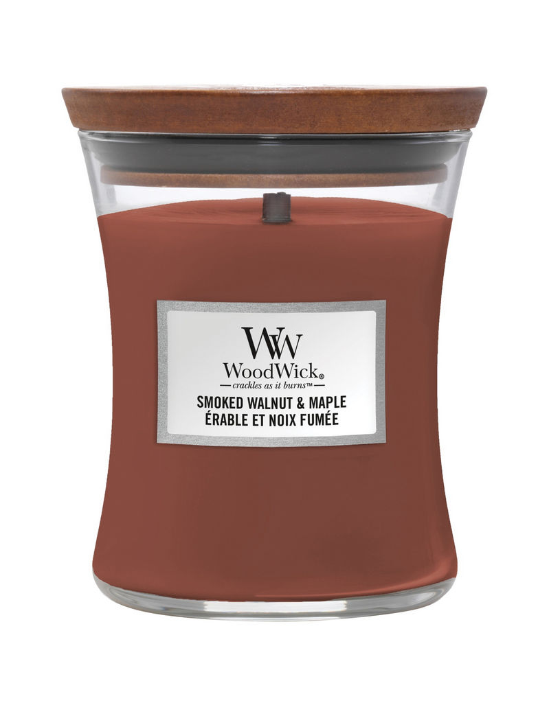 Sveča dišeča WoodWick, Smoked walnut & maple, classic, medium
