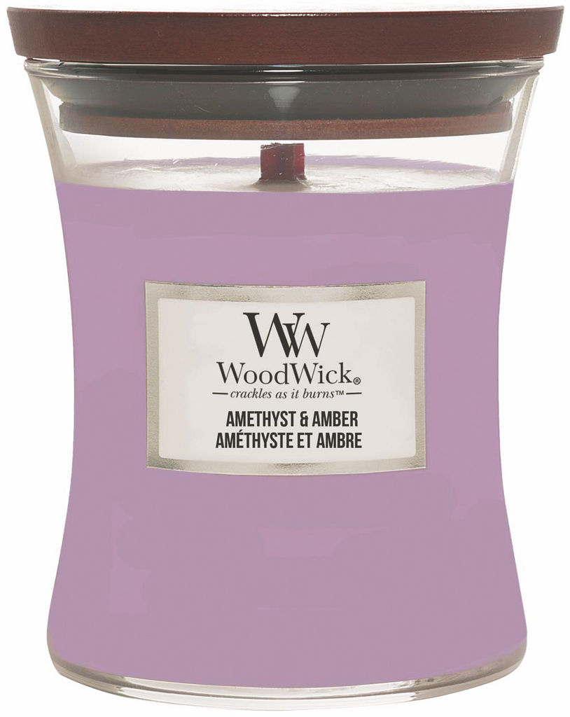 Sveča dišeča Woodwick, Amethyst, Amber Classic, medium
