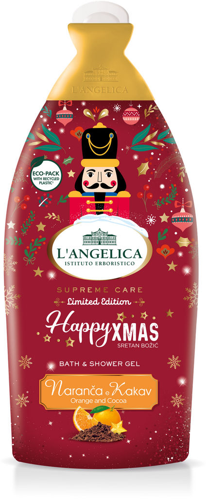 Gel za prhanje & kopel L’Angelica, Happy Xmas, Pomaranča in Kakav, 500 ml