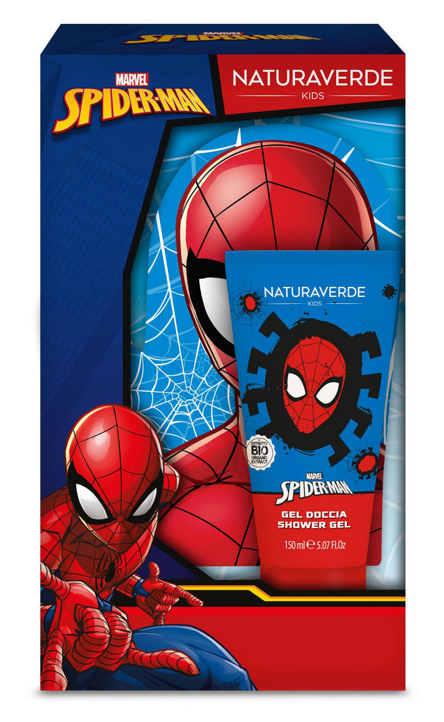 Darilni set Naturaverde, Spiderman, otroški, tuš gel 150 ml + rokavica za prh.