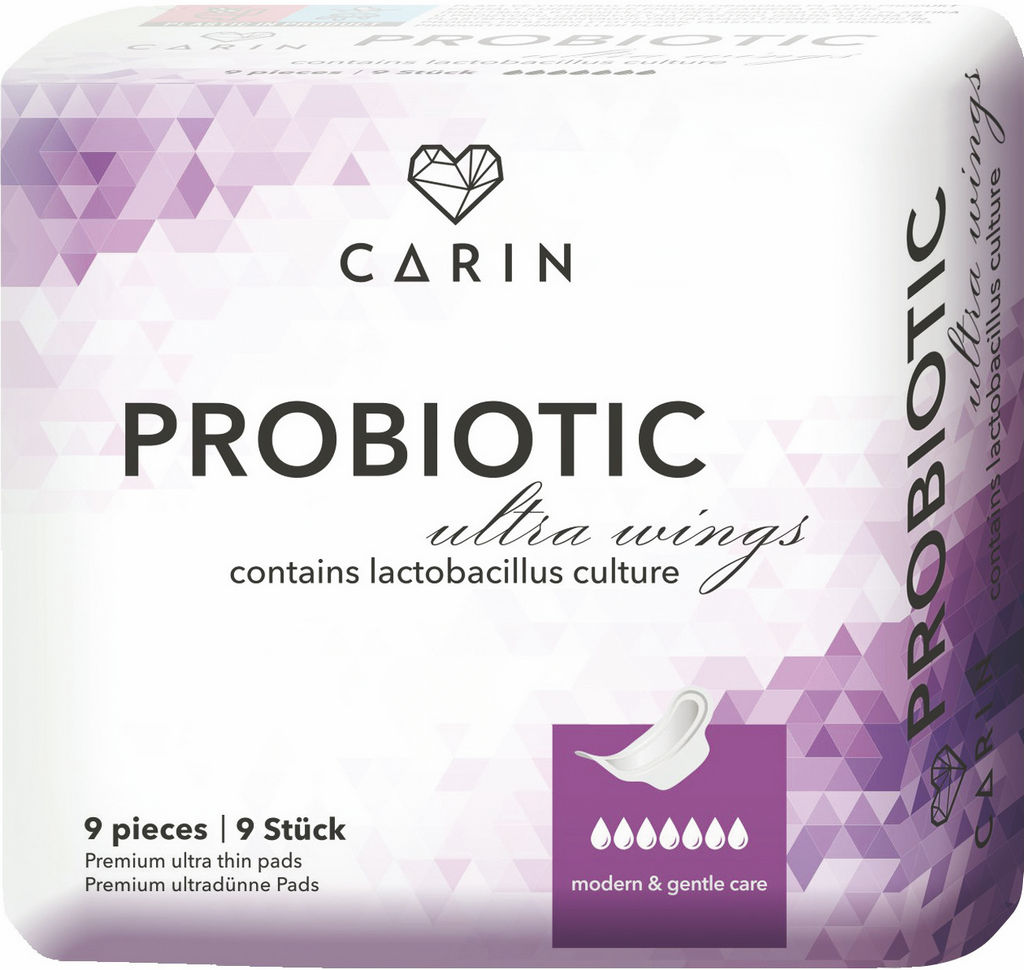 Higienski vložki Carin, probiotični, ultra wings, 9/1