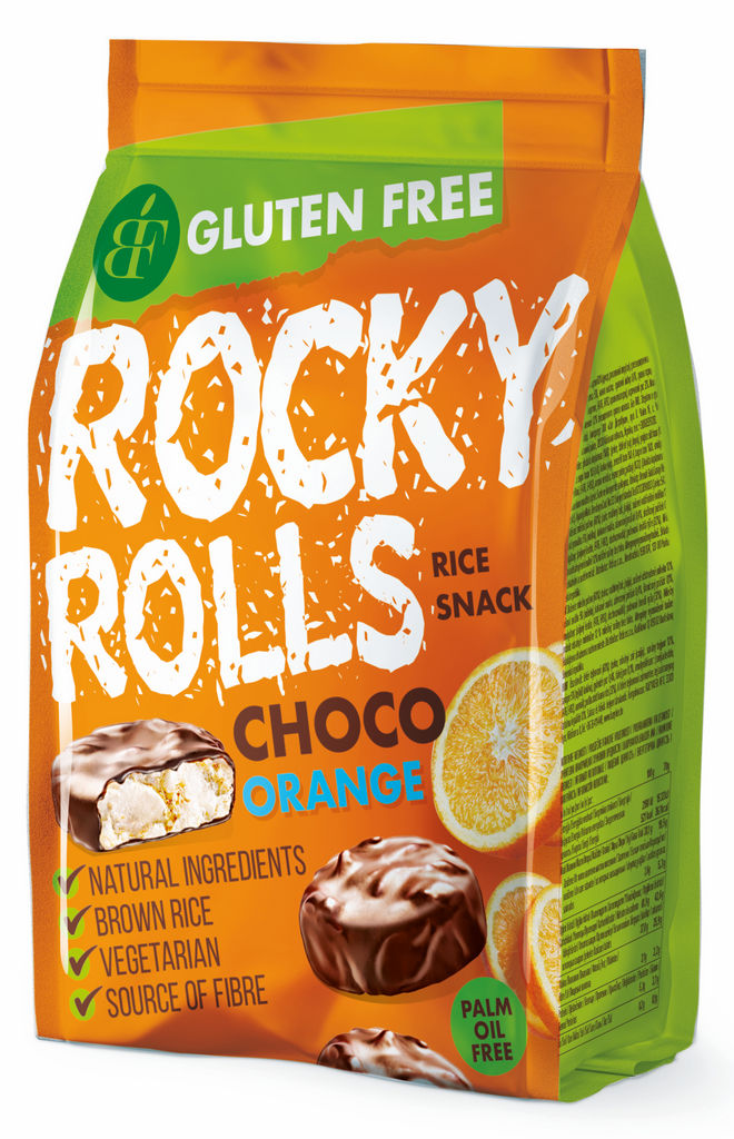 Vaflji riževi Rocky rolls, čokolada pomaranča, 70 g