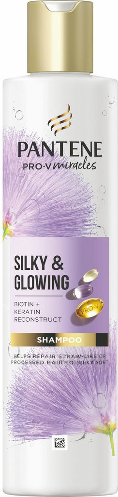 Šampon Pantene Silky & Glowing z biotinom in obnovitvenim keratinom 250 ml.