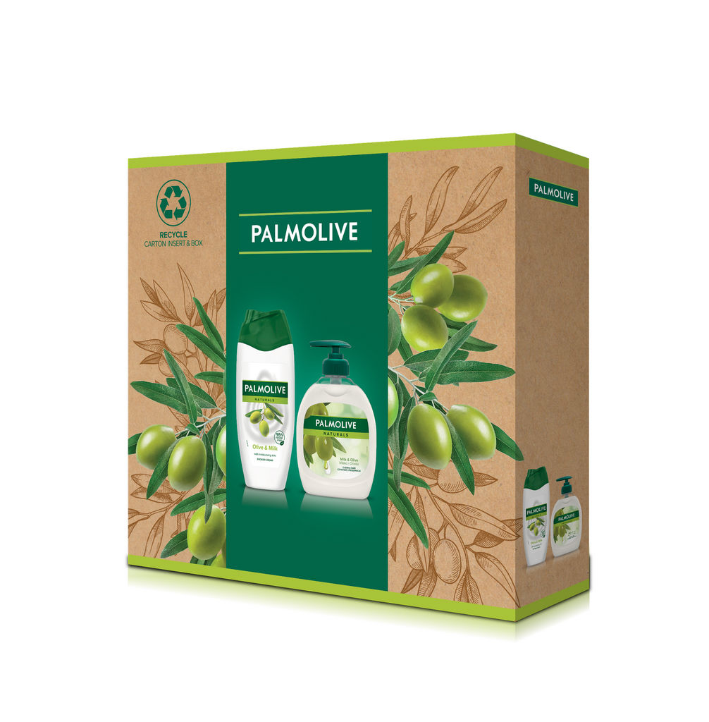 Darilni set Palmolive, Naturals Olive, tuš gel + tekoče milo za roke