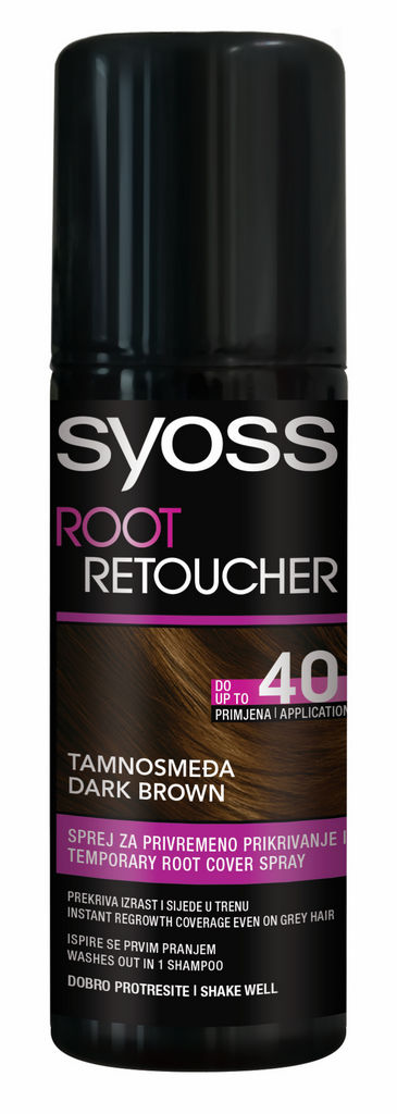 Sprej Syoss Root Retoucher za prekrivanje lasnega narastka temno rjava, 75ml