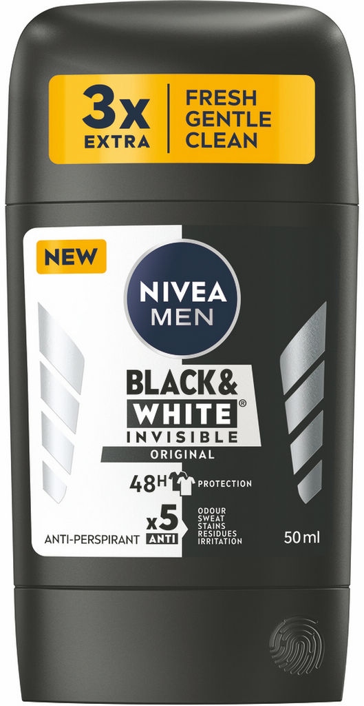 Dezodorant Nivea, Black & White, v stiku, Invisible Original, moški, 50 ml