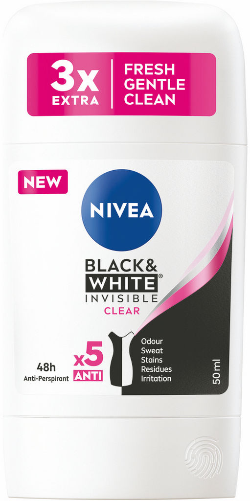 Nivea Black & White, Invisible Clear, v stiku, ženski, 50 ml