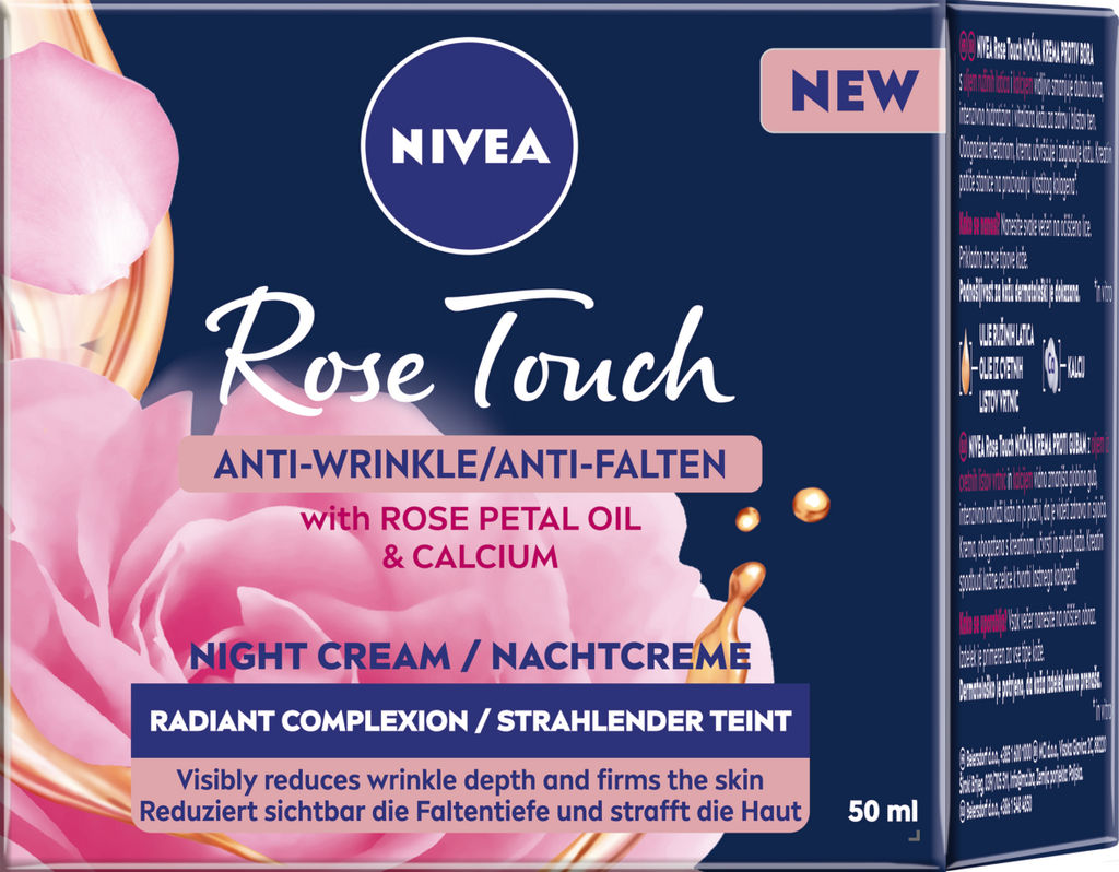 Krema nočna Nivea, Rose Touch, proti gubam, 50 ml